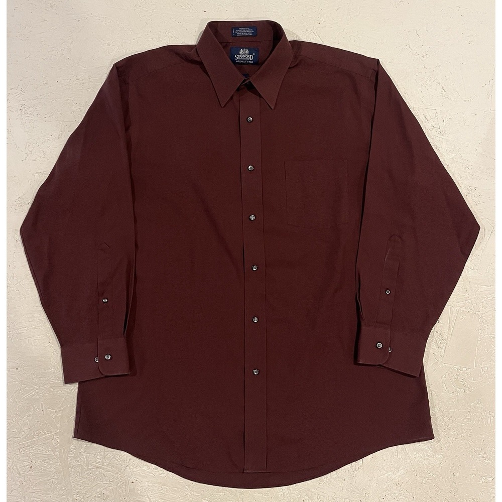 Stafford Dress Shirt Mens 16.5 32/33 Long Sleeve Broadcloth Wrinkle‎ Free Pocket